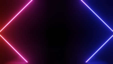 3d render of RGB neon light on darkness background. Abstract Laser lines show at night. Ultraviolet spectrum beam scene for mock up and web banner.の写真素材
