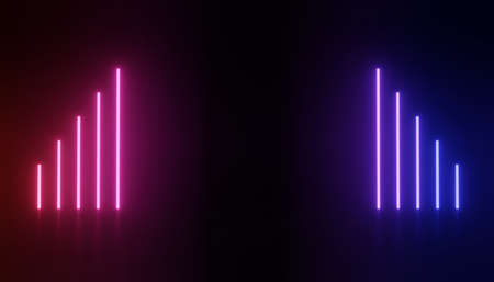 3d render of RGB neon light on darkness background. Abstract Laser lines show at night. Ultraviolet spectrum beam scene for mock up and web banner.の写真素材