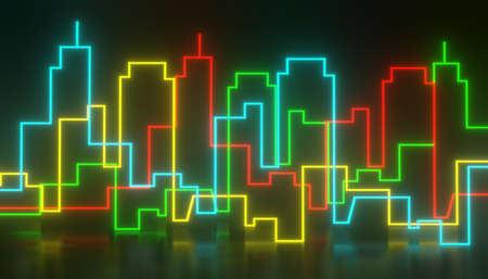 3d render of RGB neon light on darkness background. Abstract Laser lines show at night. Ultraviolet spectrum beam scene for mock up and web banner.の写真素材