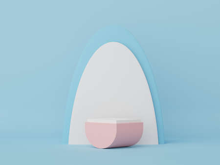 3d display podium with minimal geometric shapes design. rendering scene for mock up and product presentation.の写真素材