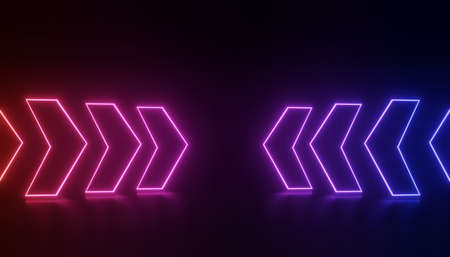 3d render of RGB neon light on darkness background. Abstract Laser lines show at night. Ultraviolet...
