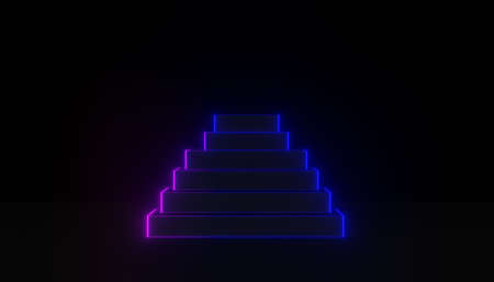 3d render of RGB neon light on darkness background. Abstract Laser lines show at night. Ultraviolet spectrum beam scene for mock up and web banner.の写真素材