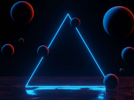 3d render of RGB neon light on darkness background. Abstract Laser lines show at night. Ultraviolet spectrum beam scene for mock up and web banner.の写真素材