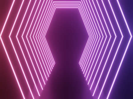 3d render of RGB neon light on darkness background. Abstract Laser lines show at night. Ultraviolet spectrum beam scene for mock up and web banner.の写真素材