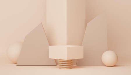 Podium for product placement with Retro modern and contemporary design. 3d rendering minimal scene for mock up and showing brand. Pedestal platform for cosmetic advertise.の写真素材