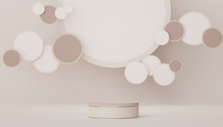 Podium for product placement with Retro modern and contemporary design. 3d rendering minimal scene for mock up and showing brand. Pedestal platform for cosmetic advertise.の写真素材