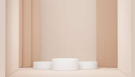 Podium for product placement with Retro modern and contemporary design. 3d rendering minimal scene for mock up and showing brand. Pedestal platform for cosmetic advertise.の写真素材