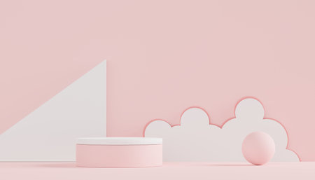 Podium for product placement with Retro modern and contemporary design. 3d rendering minimal scene for mock up and showing brand. Pedestal platform for cosmetic advertise.の写真素材