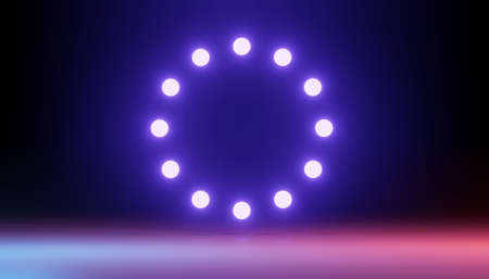 3d render of RGB neon light on darkness background. Abstract Laser lines show at night. Ultraviolet spectrum beam scene for mock up and web banner.の写真素材