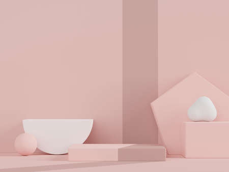 Podium for product placement with Retro modern and contemporary design. 3d rendering minimal scene for mock up and showing brand. Pedestal platform for cosmetic advertise.の写真素材