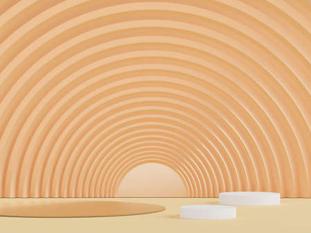 Podium for product placement with Retro modern and contemporary design. 3d rendering minimal scene for mock up and showing brand. Pedestal platform for cosmetic advertise.の写真素材
