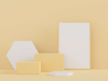Podium for product placement with Retro modern and contemporary design. 3d rendering minimal scene for mock up and showing brand. Pedestal platform for cosmetic advertise.の写真素材