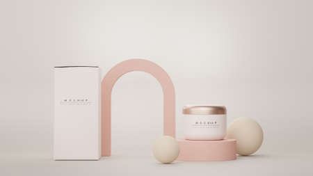 3d render of blank cosmetics skincare product or packaging for mock up. Beauty soap and spa concept. Lotion oil moisture for skin health. Premium and luxury design for branding.の写真素材