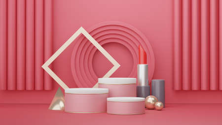 Podium for product placement with Retro modern and contemporary design. 3d rendering minimal scene for mock up and showing brand. Pedestal platform for cosmetic advertise.の写真素材