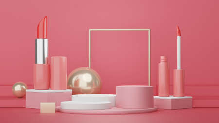 Podium for product placement with Retro modern and contemporary design. 3d rendering minimal scene for mock up and showing brand. Pedestal platform for cosmetic advertise.の写真素材