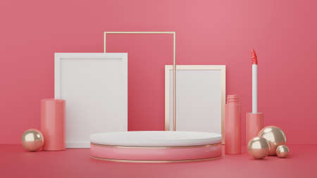 Podium for product placement with Retro modern and contemporary design. 3d rendering minimal scene for mock up and showing brand. Pedestal platform for cosmetic advertise.の写真素材