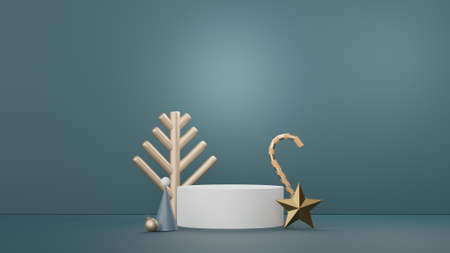 3d Display Podium for product and cosmetic presentation with Merry Christmas and Happy new year concept. Modern geometric. Platform for mock up and showing brand.の写真素材