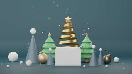 3d Display Podium for product and cosmetic presentation with Merry Christmas and Happy new year concept. Modern geometric. Platform for mock up and showing brand.の写真素材