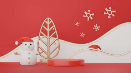 3d Display Podium for product and cosmetic presentation with Merry Christmas and Happy new year concept. Modern geometric. Platform for mock up and showing brand.の写真素材