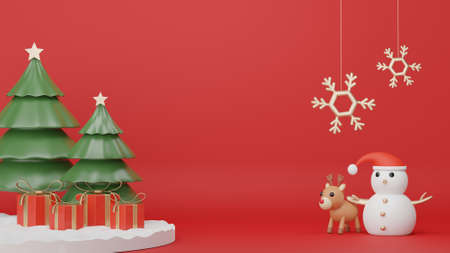 3d Display Podium for product and cosmetic presentation with Merry Christmas and Happy new year concept. Modern geometric. Platform for mock up and showing brand.の写真素材
