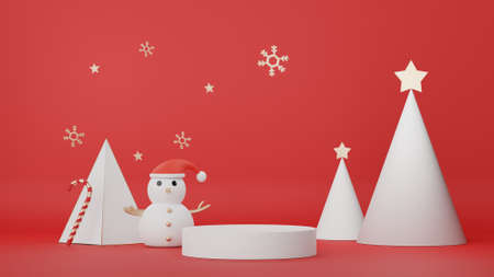 3d Display Podium for product and cosmetic presentation with Merry Christmas and Happy new year concept. Modern geometric. Platform for mock up and showing brand.の写真素材