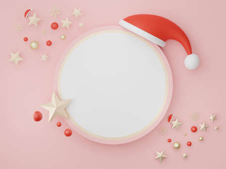 3d Display Podium for product and cosmetic presentation with Merry Christmas and Happy new year concept. Modern geometric. Platform for mock up and showing brand.の写真素材