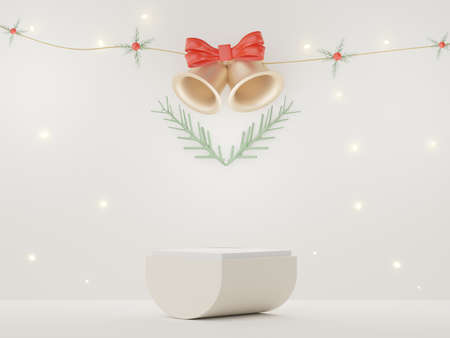 3d Display Podium for product and cosmetic presentation with Merry Christmas and Happy new year concept. Modern geometric. Platform for mock up and showing brand.の写真素材
