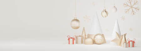 3d Display scene for product and cosmetic presentation with Merry Christmas and Happy new year concept. Modern geometric. Platform for mock up and showing brand.の写真素材