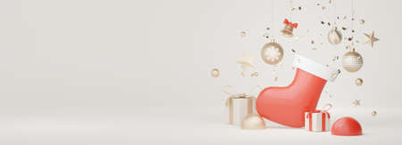 3d Display scene for product and cosmetic presentation with Merry Christmas and Happy new year concept. Modern geometric. Platform for mock up and showing brand.の写真素材