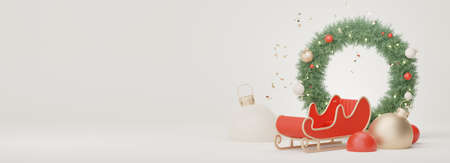 3d Display scene for product and cosmetic presentation with Merry Christmas and Happy new year concept. Modern geometric. Platform for mock up and showing brand.の写真素材