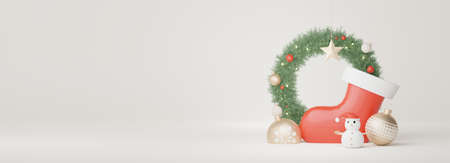 3d Display scene for product and cosmetic presentation with Merry Christmas and Happy new year concept. Modern geometric. Platform for mock up and showing brand.の写真素材