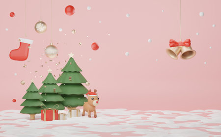 3d Display scene for product and cosmetic presentation with Merry Christmas and Happy new year concept. Modern geometric. Platform for mock up and showing brand.の写真素材