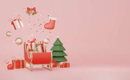3d Display scene for product and cosmetic presentation with Merry Christmas and Happy new year concept. Modern geometric. Platform for mock up and showing brand.の写真素材