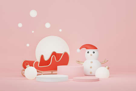 3d Display Podium for product and cosmetic presentation with Merry Christmas and Happy new year concept. Modern geometric. Platform for mock up and showing brand.の写真素材