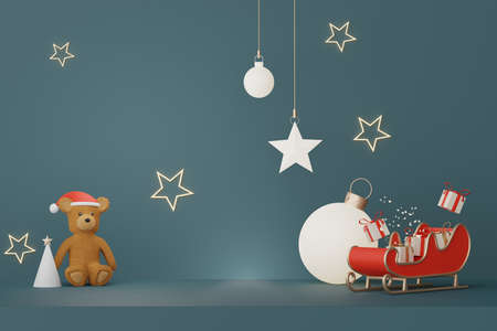 3d Display scene for product and cosmetic presentation with Merry Christmas and Happy new year concept. Modern geometric. Platform for mock up and showing brand.の写真素材