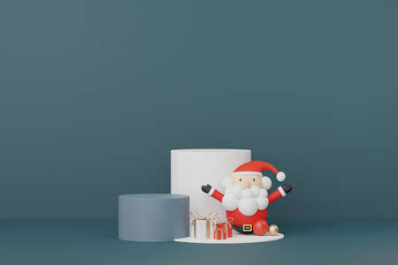 3d Display Podium for product and cosmetic presentation with Merry Christmas and Happy new year concept. Modern geometric. Platform for mock up and showing brand.の写真素材