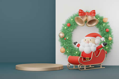 3d Display Podium for product and cosmetic presentation with Merry Christmas and Happy new year concept. Modern geometric. Platform for mock up and showing brand.の写真素材