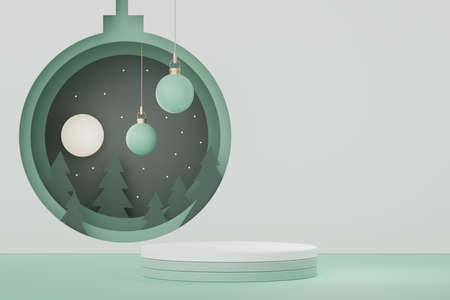 3d Display Podium for product and cosmetic presentation with Merry Christmas and Happy new year concept. Modern geometric. Platform for mock up and showing brand.の写真素材