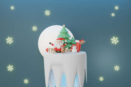 3d Display scene for product and cosmetic presentation with Merry Christmas and Happy new year concept. Modern geometric. Platform for mock up and showing brand.の写真素材