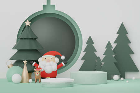 3d Display Podium for product and cosmetic presentation with Merry Christmas and Happy new year concept. Modern geometric. Platform for mock up and showing brand.の写真素材