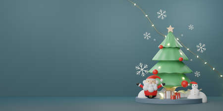 3d Display scene for product and cosmetic presentation with Merry Christmas and Happy new year concept. Modern geometric. Platform for mock up and showing brand.の写真素材