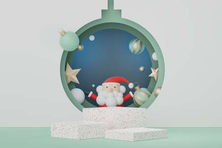 3d Display Podium for product and cosmetic presentation with Merry Christmas and Happy new year concept. Modern geometric. Platform for mock up and showing brand.の写真素材