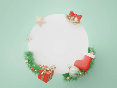 3d Display scene for product and cosmetic presentation with Merry Christmas and Happy new year concept. Modern geometric. Platform for mock up and showing brand.の写真素材