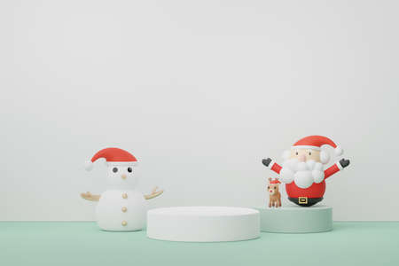 3d Display Podium for product and cosmetic presentation with Merry Christmas and Happy new year concept. Modern geometric. Platform for mock up and showing brand.の写真素材