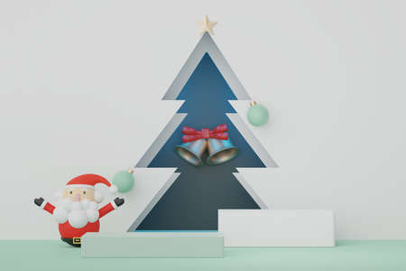 3d Display Podium for product and cosmetic presentation with Merry Christmas and Happy new year concept. Modern geometric. Platform for mock up and showing brand.の写真素材