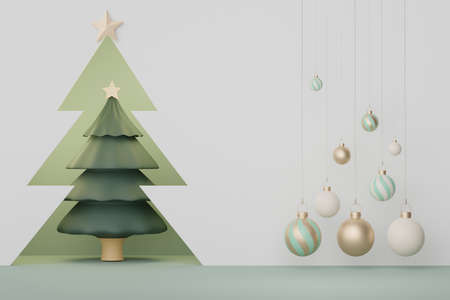 3d Display Podium for product and cosmetic presentation with Merry Christmas and Happy new year concept. Modern geometric. Platform for mock up and showing brand.の写真素材