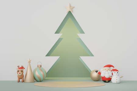 3d Display Podium for product and cosmetic presentation with Merry Christmas and Happy new year concept. Modern geometric. Platform for mock up and showing brand.の写真素材