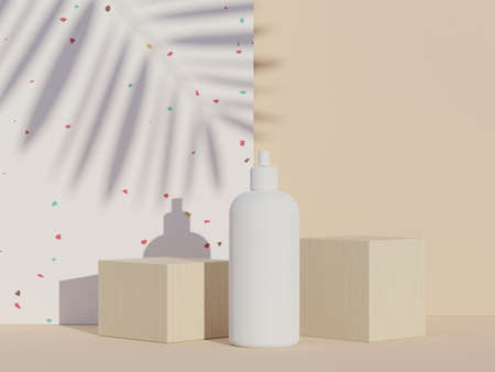 3d render of blank cosmetics skincare product or packaging for mock up. Terrazzo design. Beauty soap and spa concept. Lotion oil moisture for skin health. Premium and luxury design for branding.の写真素材