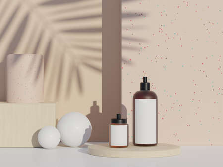 3d render of blank cosmetics skincare product or packaging for mock up. Terrazzo design. Beauty soap and spa concept. Lotion oil moisture for skin health. Premium and luxury design for branding.の写真素材