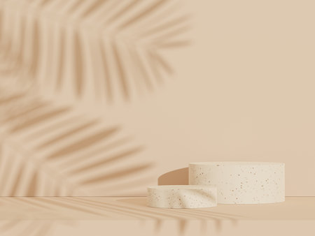 3d abstract white platform showcase for product and cosmetic presentation with terrazzo idea concept. Minimal Podium for mock up and advertising. Render geometric design scene for web banner.の写真素材